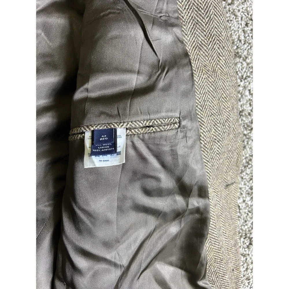Lands' End Men's Wool Tweed 2-Button Blazer‎ Brown Beige Herringbone 42 R